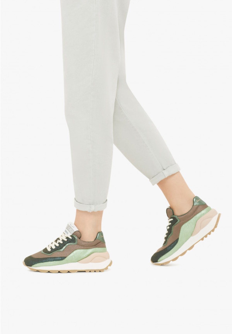 Woman Voile Blanche | Pixie - Leather And Fabric Sneakers - Green-Army Green - Shoes - Woman