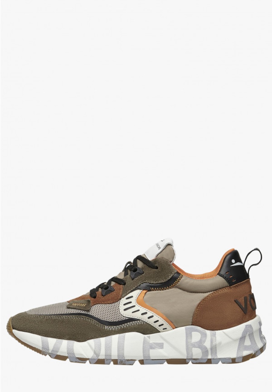 Man Voile Blanche | Club01. - Suede And Fabric Sneakers - Army Green-Beige - Shoes - Man