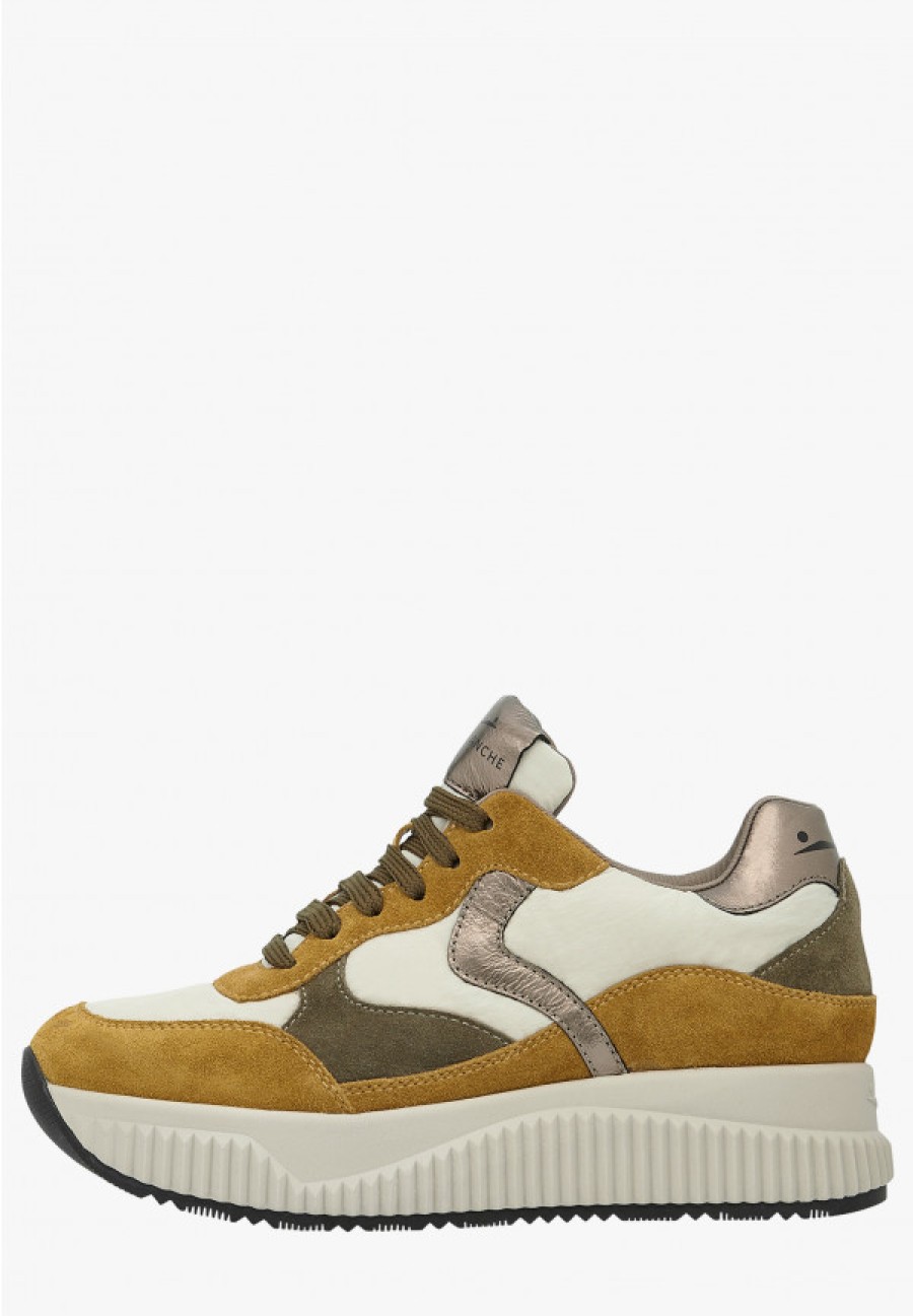 Woman Voile Blanche | Jinnie - Leather And Fabric Sneakers - Brown-Beige - Shoes - Woman