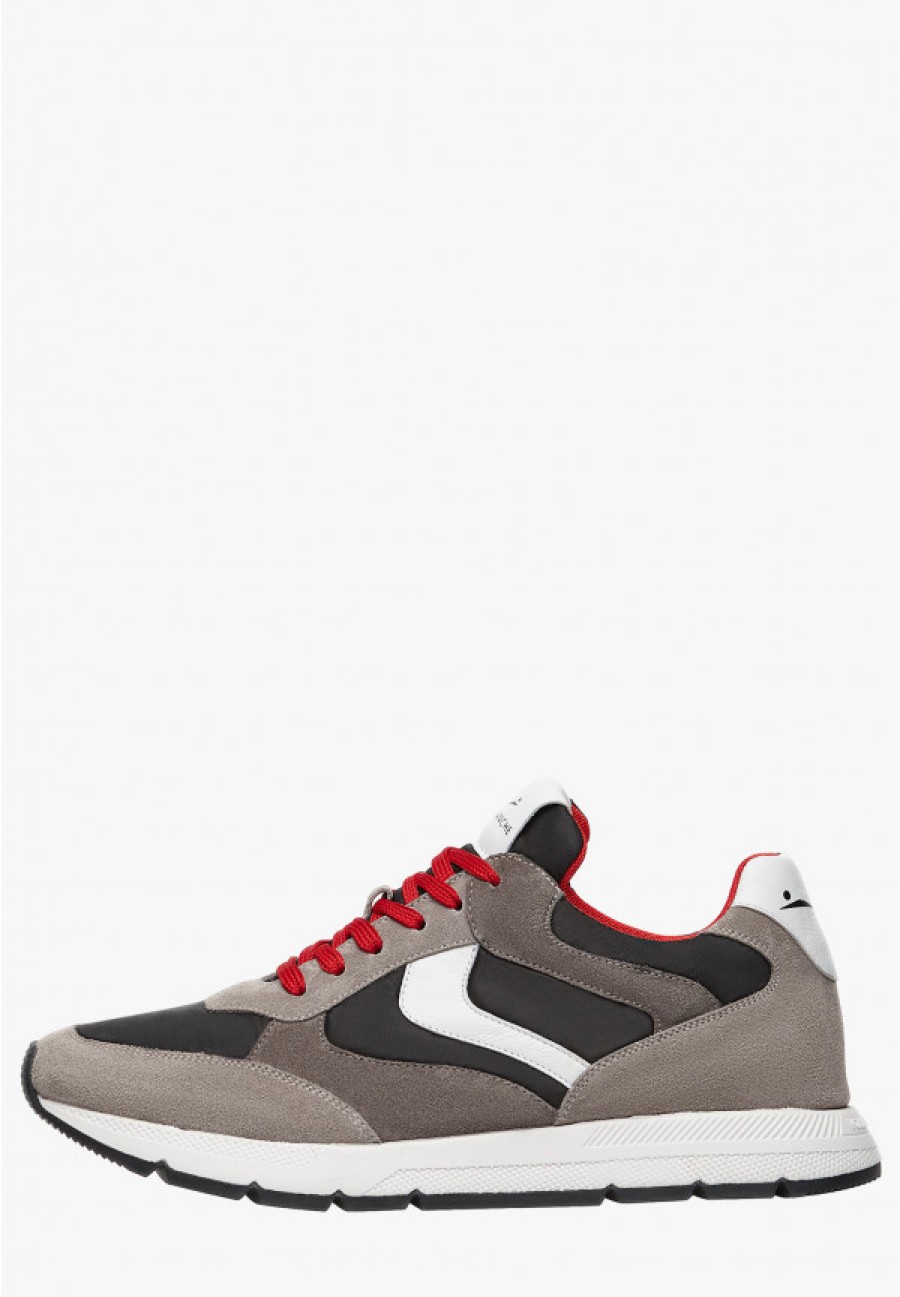 Man Voile Blanche | Storm - Leather And Fabric Sneakers - Grey-Red - Shoes - Man