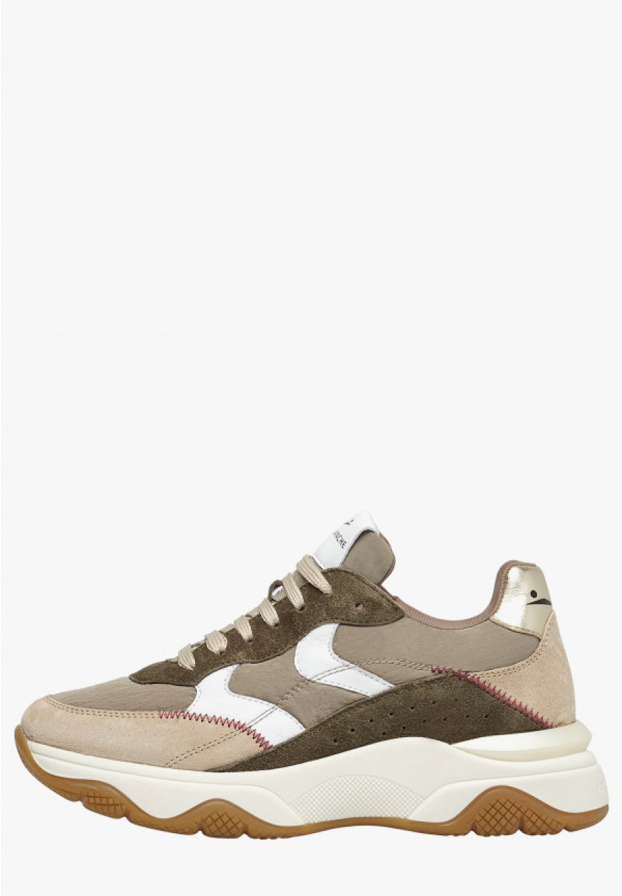 Woman Voile Blanche | Fresh - Leather And Suede Sneakers - Beige-Army Green - Shoes - Woman