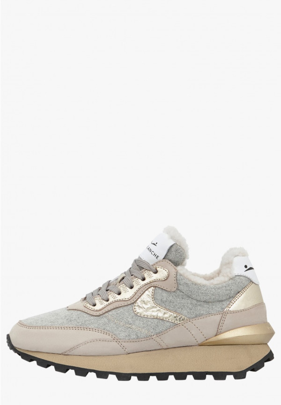 Woman Voile Blanche | Qwark Hype Fur Woman - Suede And Felt Sneakers - Grey-Beige - Shoes - Woman