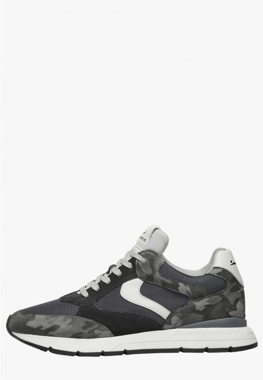 Man Voile Blanche | Storm Race - Leather And Fabric Sneakers - Charcoal Grey - Shoes - Man