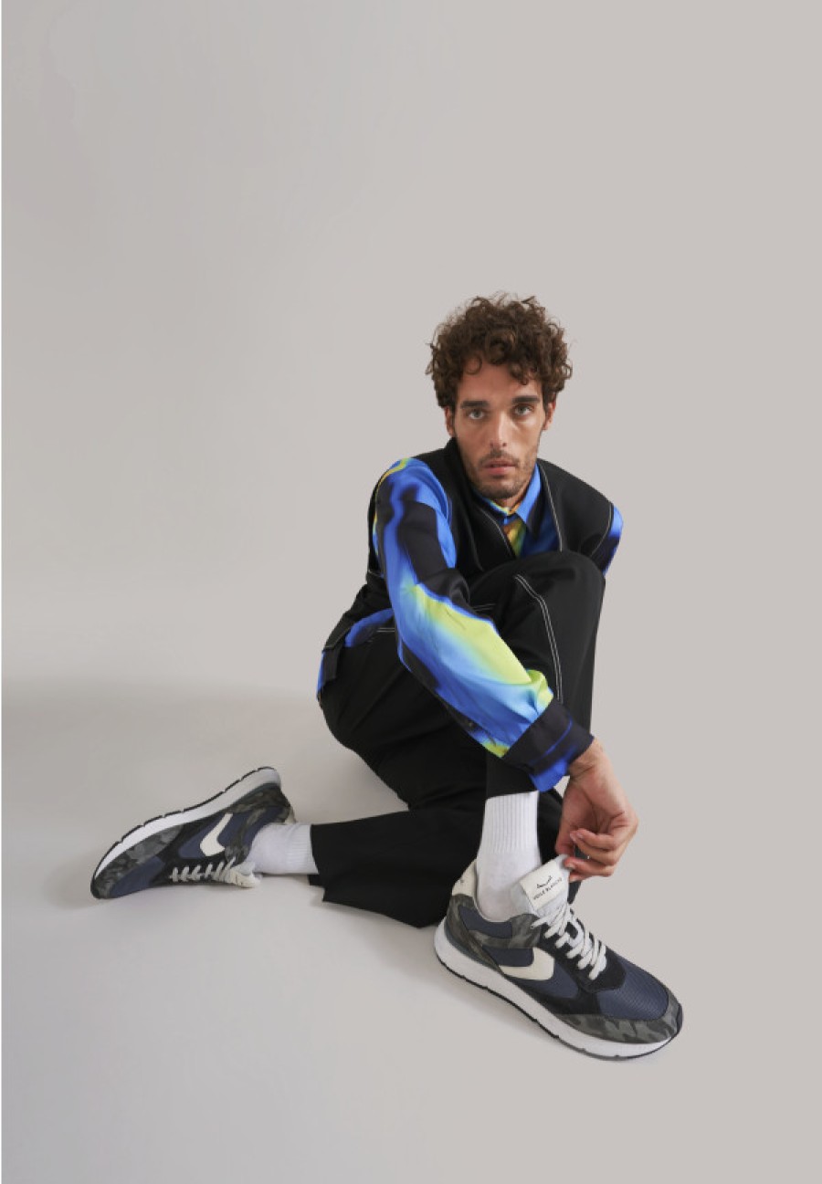 Man Voile Blanche | Storm Race - Leather And Fabric Sneakers - Charcoal Grey - Shoes - Man