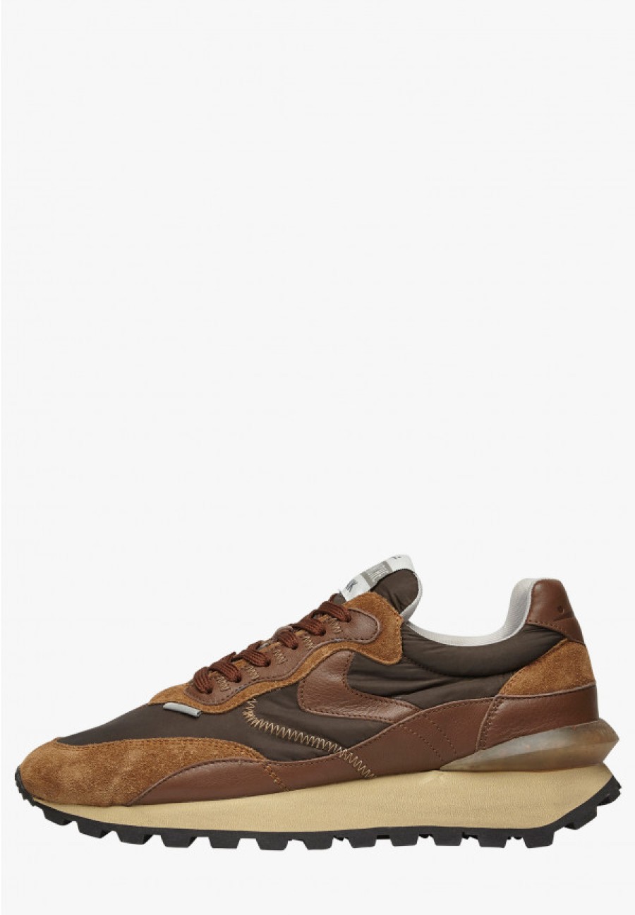 Man Voile Blanche | Qwark Hype Man - Sneakers In Suede And Technical Fabric - Brown-Ebony - Shoes - Man