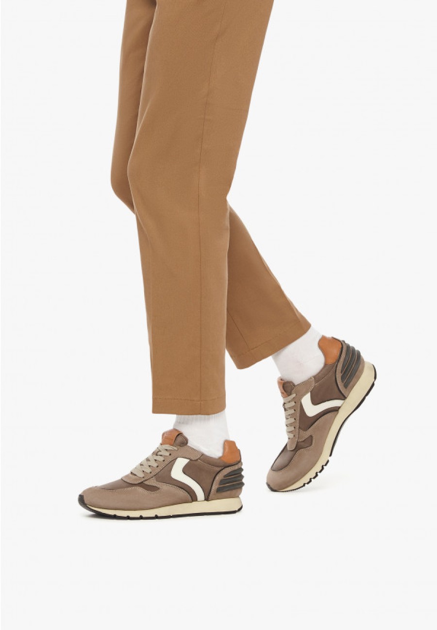 Man Voile Blanche | Liam Power - Nubuck Leather And Technical Fabric Sneakers - Dove Grey-Brown - Shoes - Man