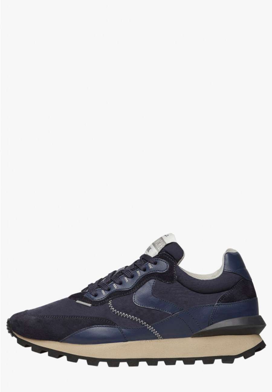 Man Voile Blanche | Qwark Hype Man - Leather And Fabric Sneakers - Navy - Shoes - Man