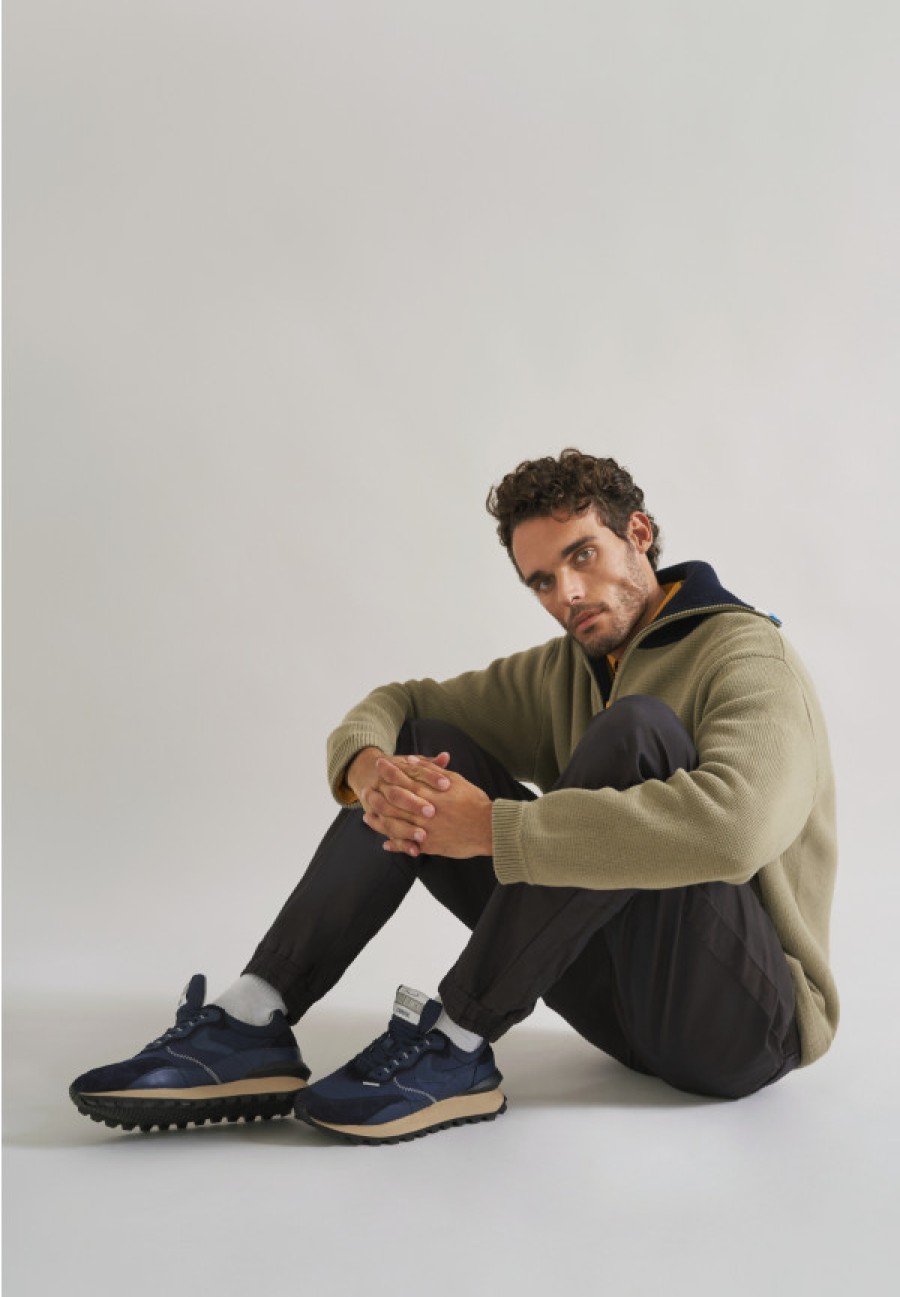 Man Voile Blanche | Qwark Hype Man - Leather And Fabric Sneakers - Navy - Shoes - Man