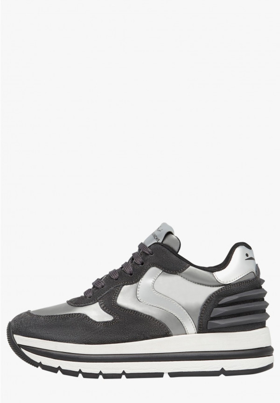 Woman Voile Blanche | Maran Power - Suede And Fabric Sneakers - Charcoal Grey - Shoes - Woman