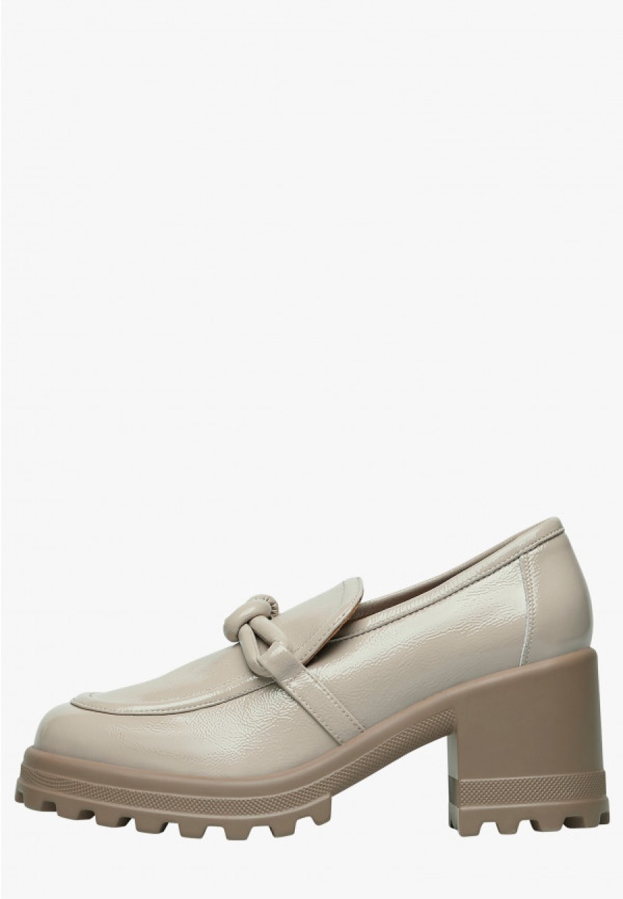 Woman Voile Blanche | Carine - Patent Leather Ankle Boots - Beige - Shoes - Woman