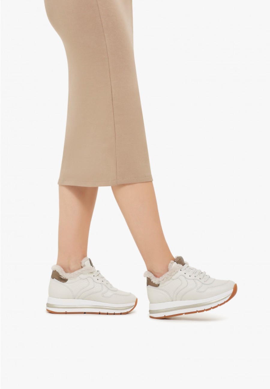 Woman Voile Blanche | Maran - Leather Sneakers - Cream - Shoes - Woman