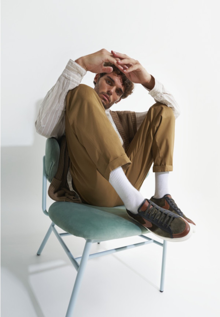 Man Voile Blanche | Sooper - Leather And Suede Sneakers - Brown-Army Green - Shoes - Man