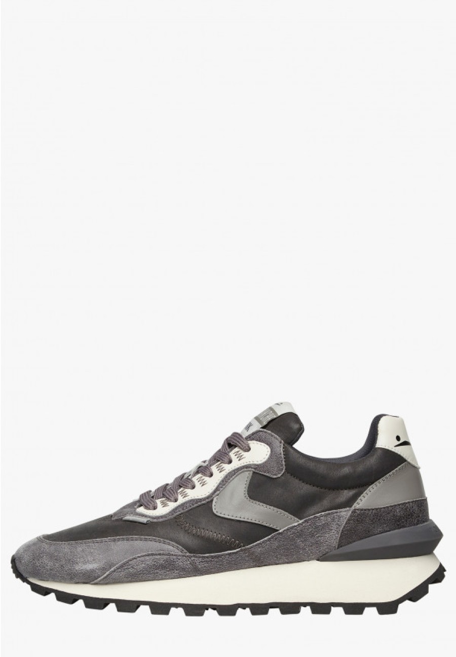 Man Voile Blanche | Qwark Hype Man - Leather And Technical Fabric Sneakers - Charcoal Grey-Black - Shoes - Man