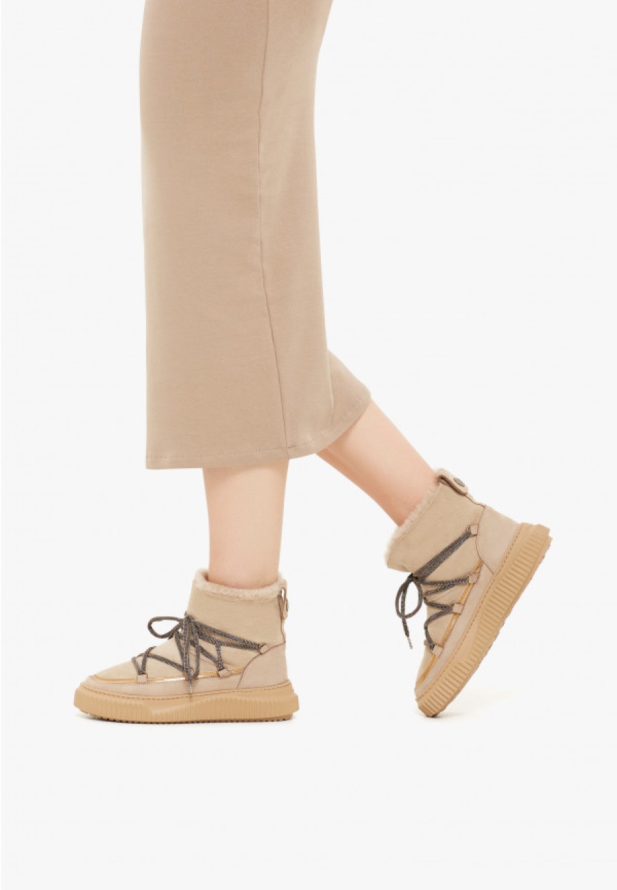 Woman Voile Blanche | Cortina - Suede Ankle Boots - Beige - Shoes - Woman