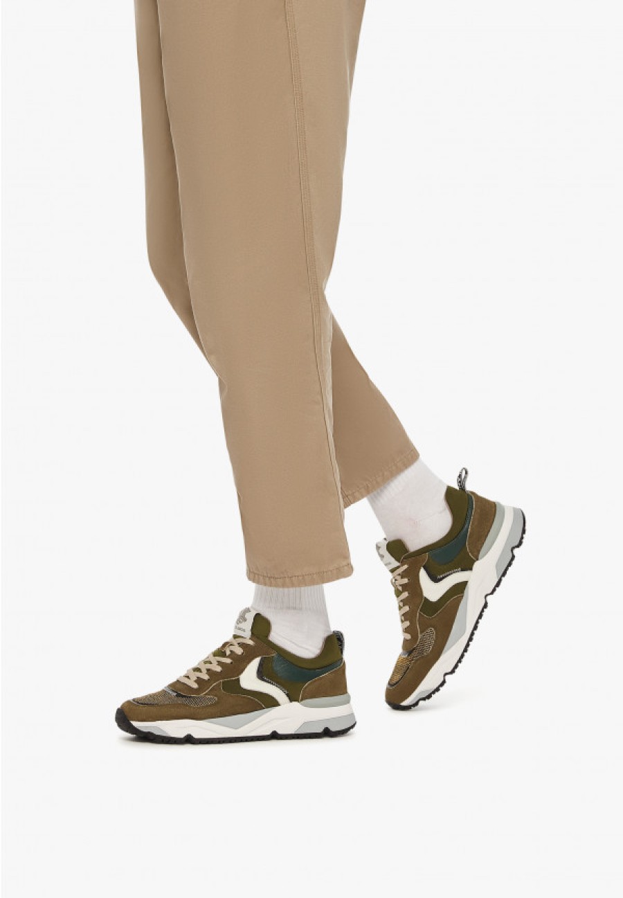 Man Voile Blanche | Jhimmy 2 - Suede And Leather Sneakers - Army Green - Shoes - Man