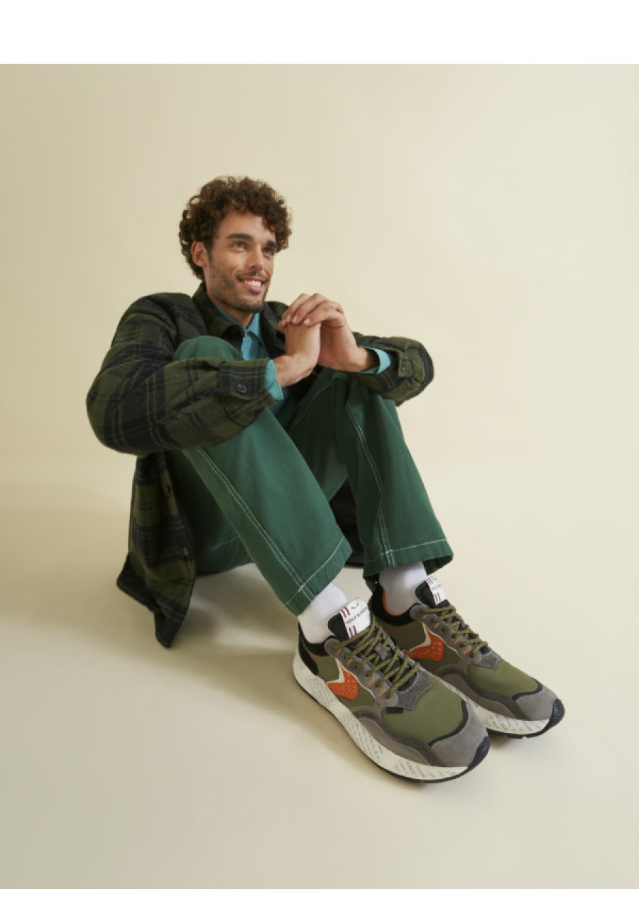 Man Voile Blanche | Club18. - Suede And Fabric Sneakers - Army Green-Grey - Shoes - Man