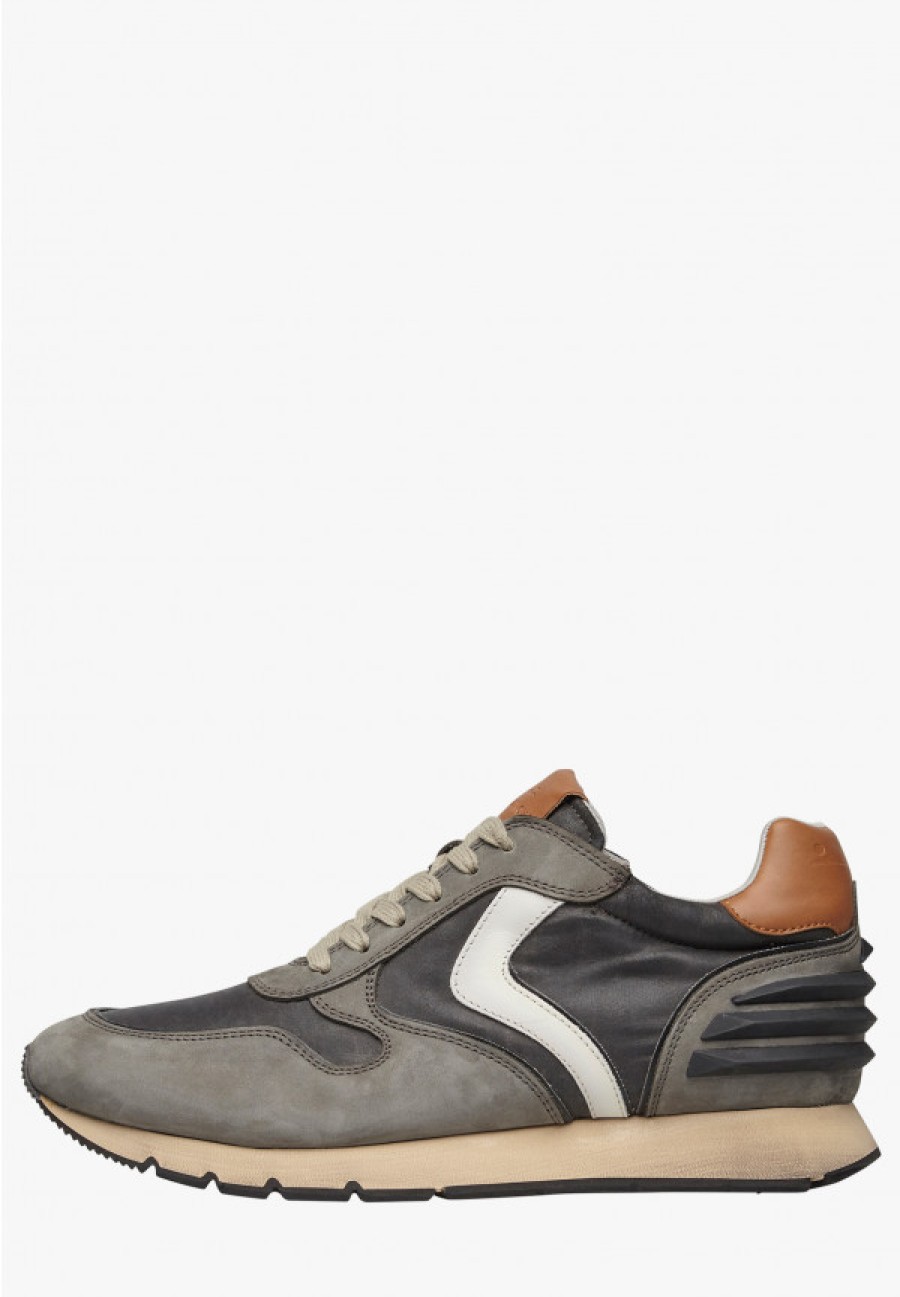 Man Voile Blanche | Liam Power - Nubuck Leather And Technical Fabric Sneakers - Charcoal Grey-Black - Shoes - Man