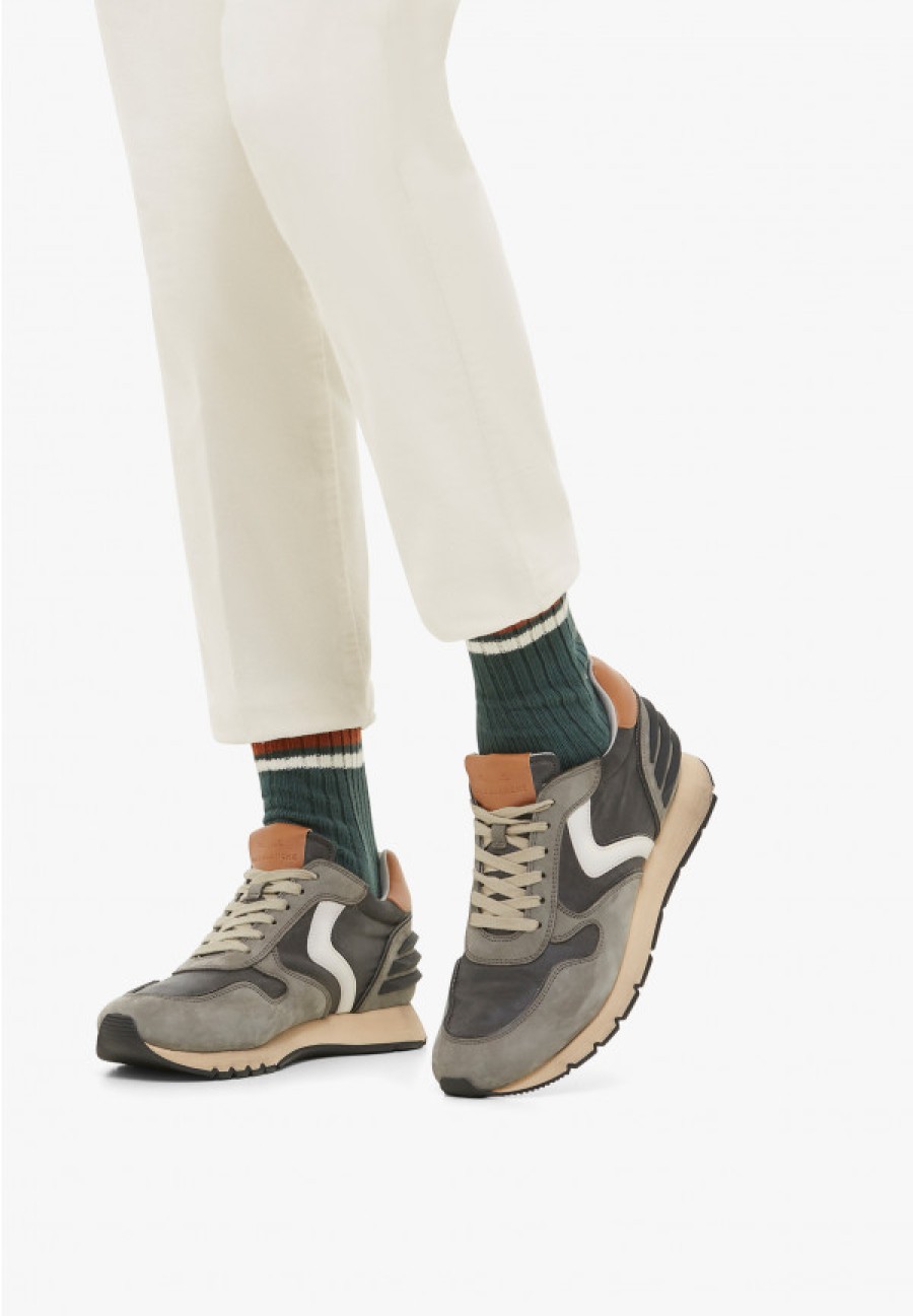 Man Voile Blanche | Liam Power - Nubuck Leather And Technical Fabric Sneakers - Charcoal Grey-Black - Shoes - Man