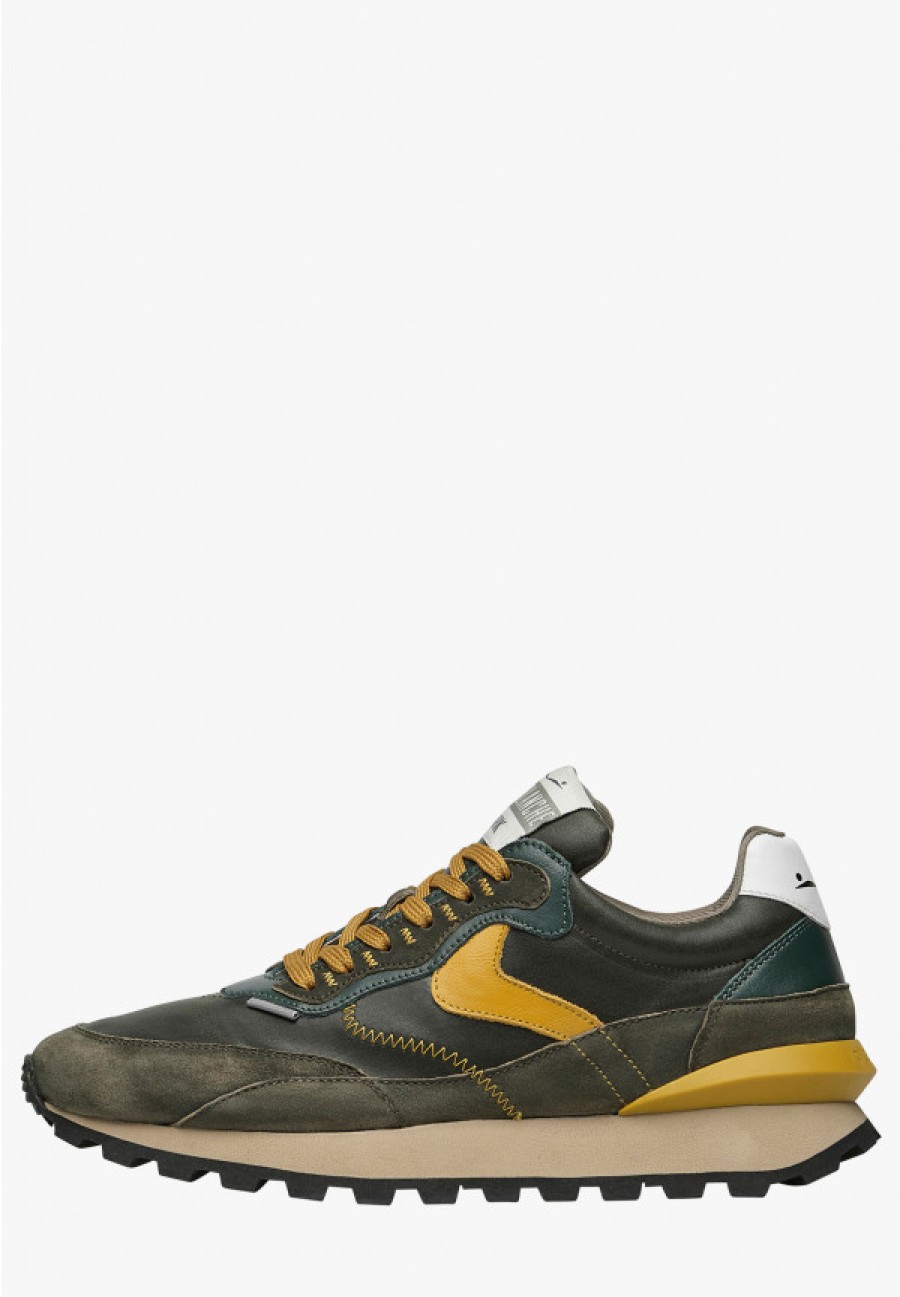 Man Voile Blanche | Qwark Hype Man - Leather And Fabric Sneakers - Army Green - Shoes - Man