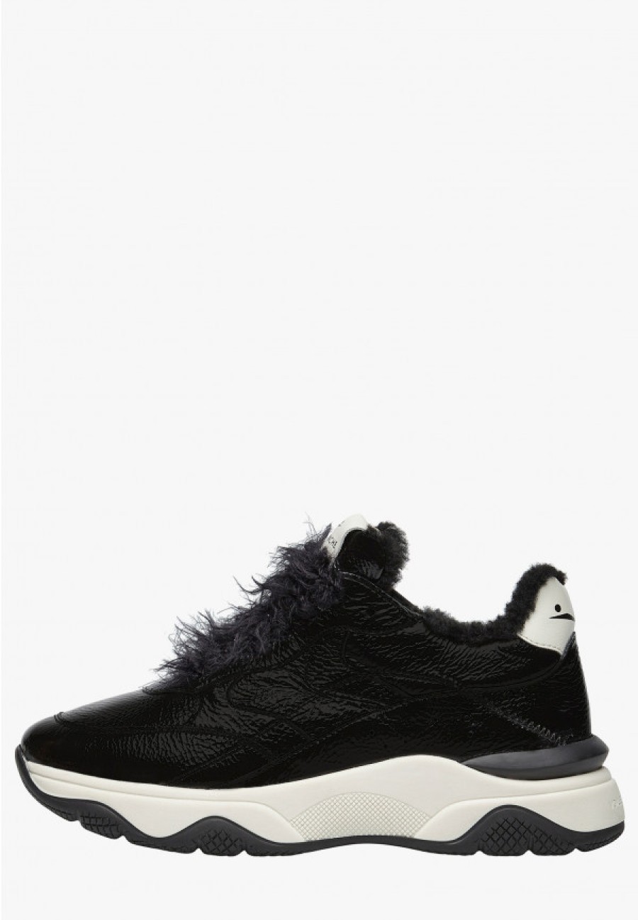 Woman Voile Blanche | Fresh Fur - Leather Sneakers - Black - Shoes - Woman