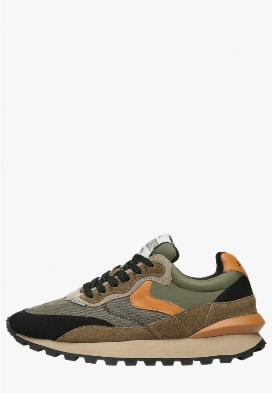 Man Voile Blanche | Qwark Hype Man - Leather And Fabric Sneakers - Army Green-Black - Shoes - Man