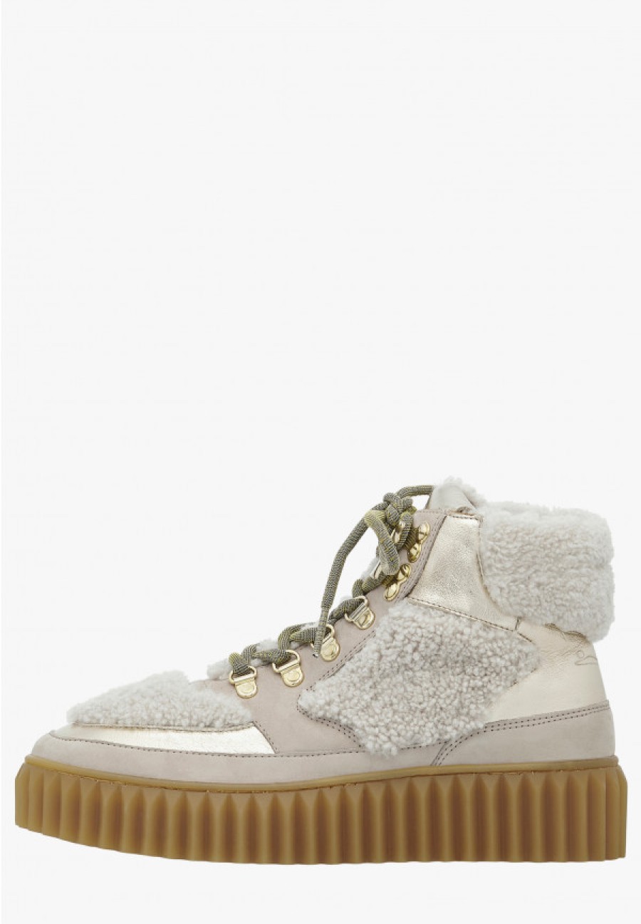 Woman Voile Blanche | Eva Hike - Leather And Shearling Sneakers - Cream - Shoes - Woman