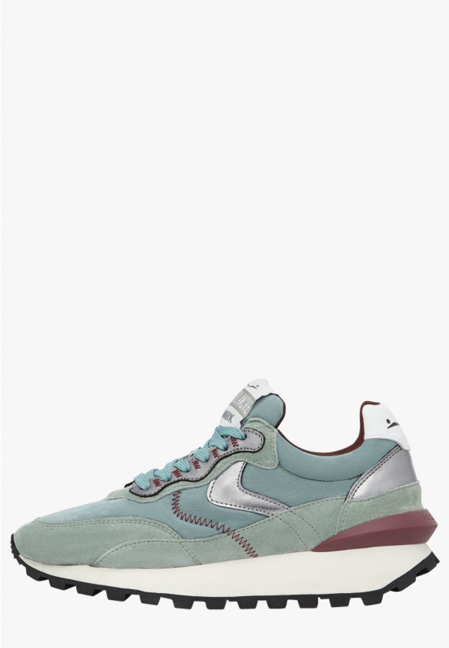 Woman Voile Blanche | Qwark Hype Woman - Leather And Fabric Sneakers - Sage - Shoes - Woman