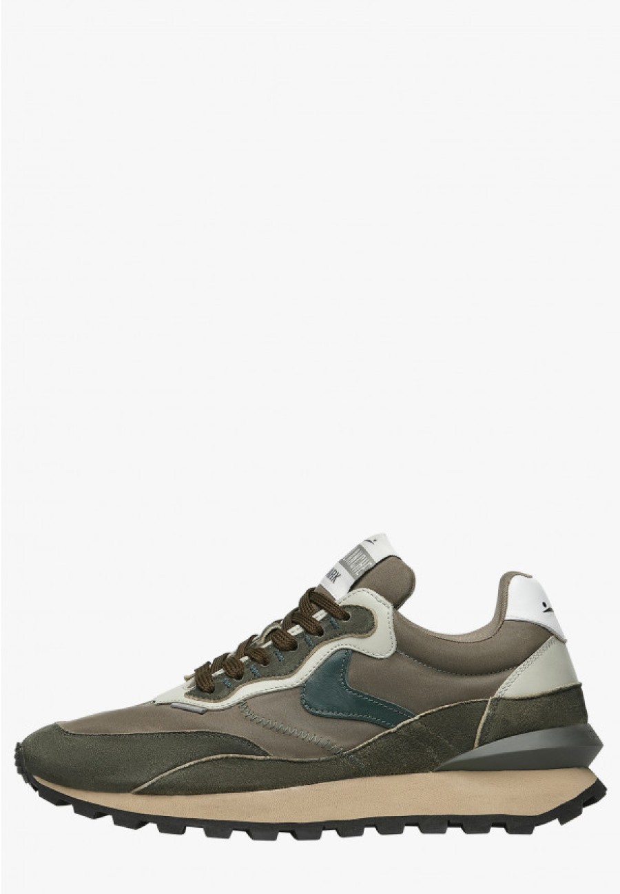 Man Voile Blanche | Qwark Hype Man - Leather And Fabric Sneakers - Brown-Green - Shoes - Man