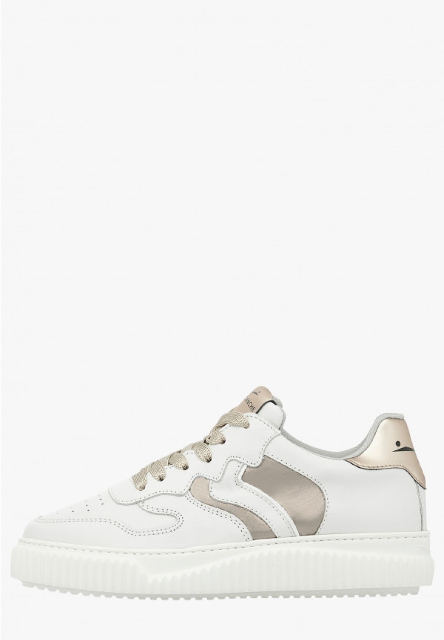 Woman Voile Blanche | Laura - Leather And Fabric Sneakers - White-Platinum - Shoes - Woman