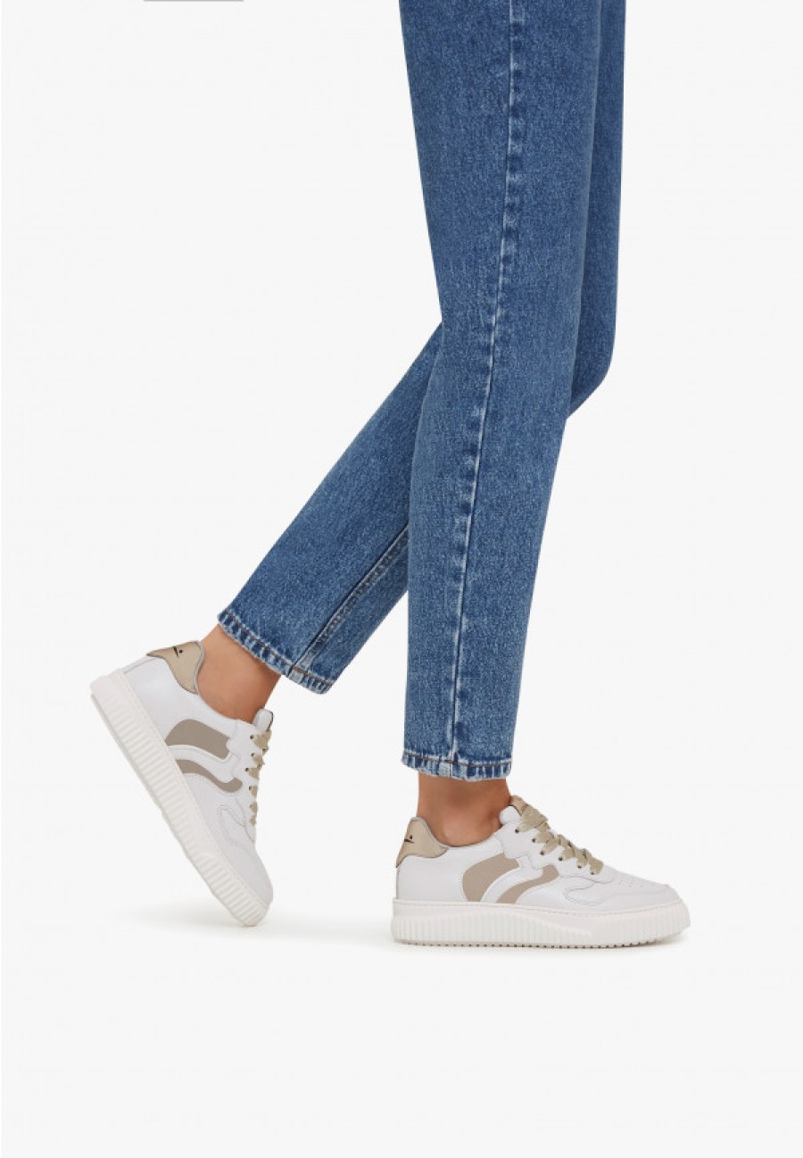 Woman Voile Blanche | Laura - Leather And Fabric Sneakers - White-Platinum - Shoes - Woman