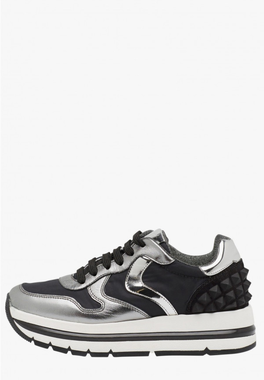 Woman Voile Blanche | Sneakers In Leather And Nylon Silver -Maran S